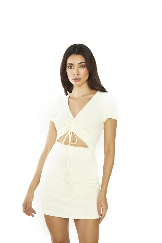 Pale Lemon Cut-Out Mini-Dress made by Glamorous