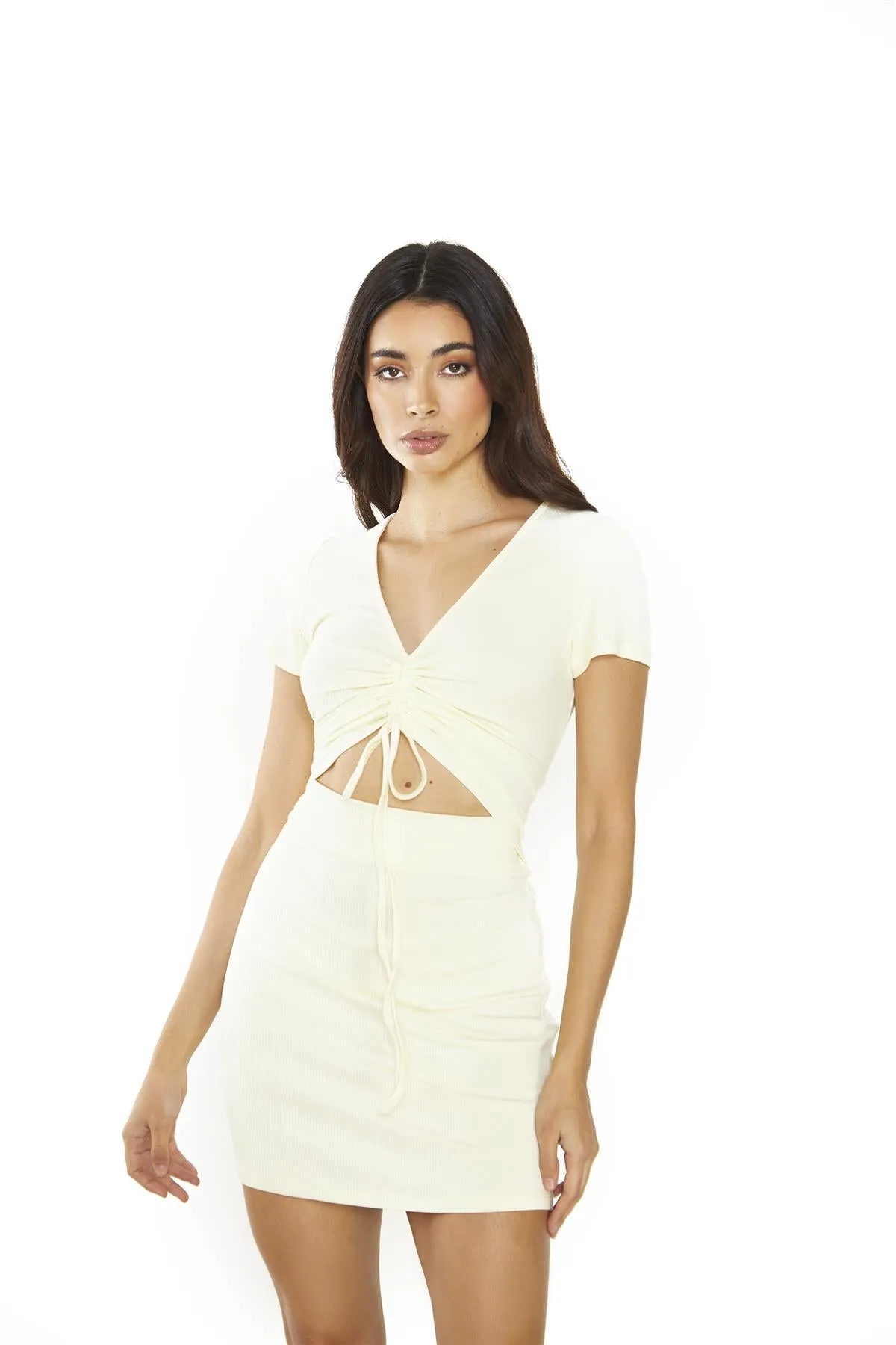 Pale Lemon Cut-Out Mini-Dress sold by Glamorous