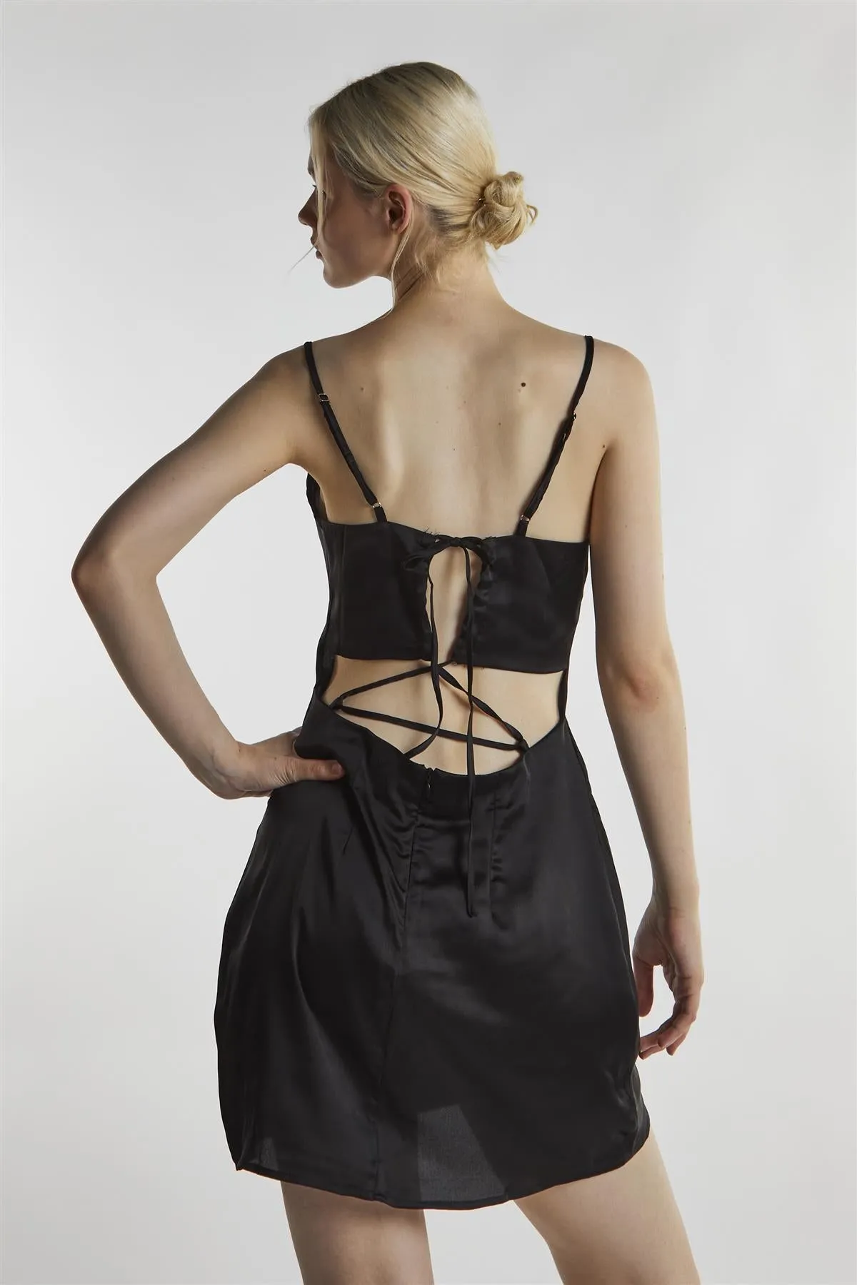 Black-Satin Tie-Back Mini-Dress sold by Glamorous product image thumbnail 2