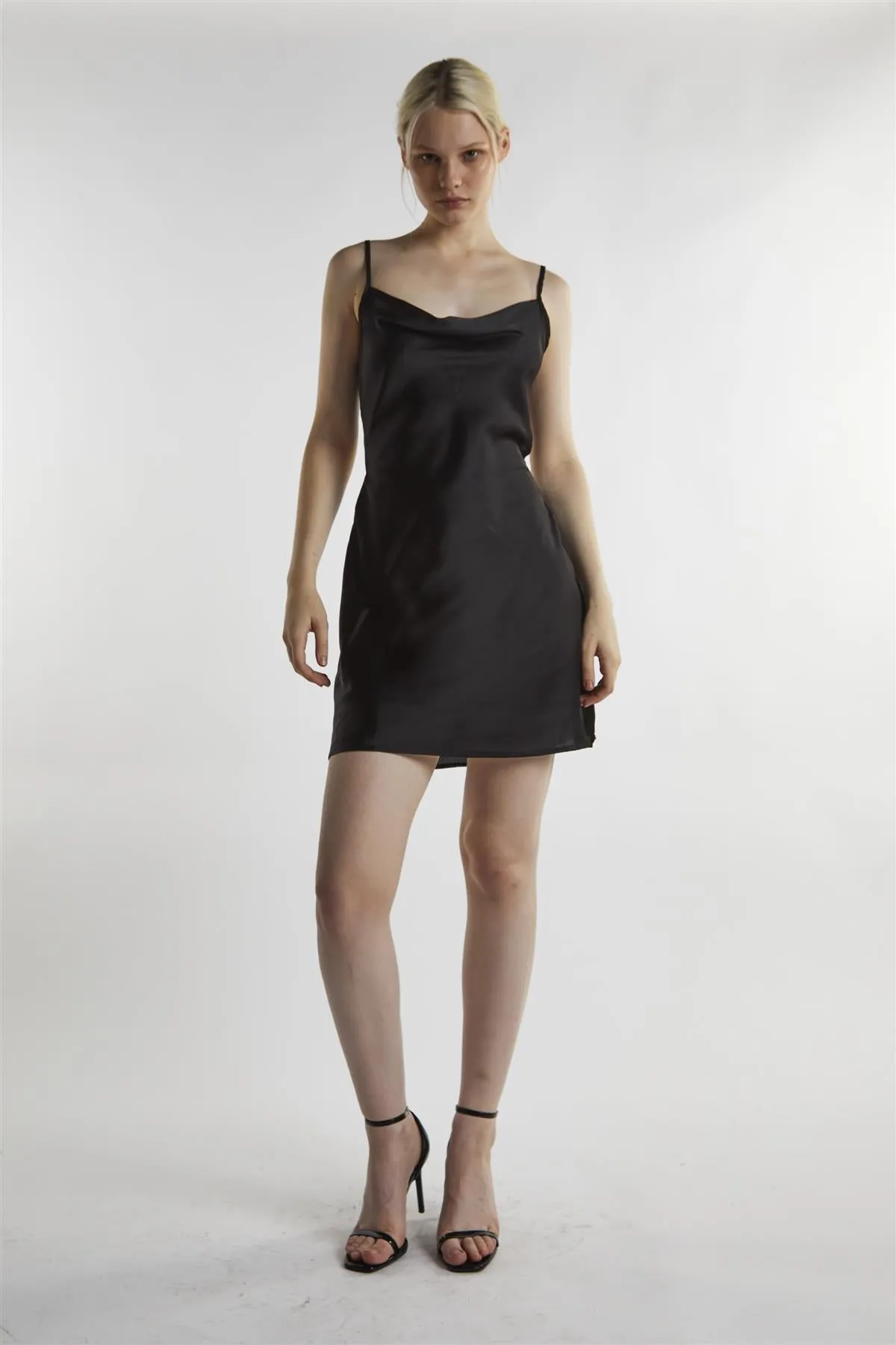 Black-Satin Tie-Back Mini-Dress sold by Glamorous