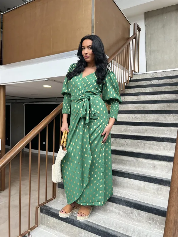 Forest Green Gold Spot Long-Dress sold by Glamorous