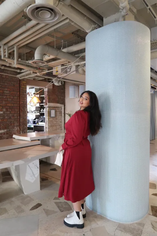 Burgundy Crepe Maxi dress sold by Glamorous