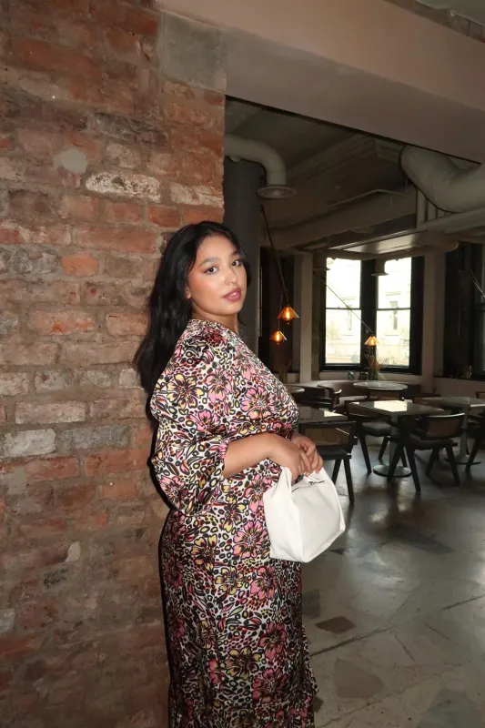 Retro Abstract-Floral Fixed Wrap Midaxi-Dress made by Glamorous