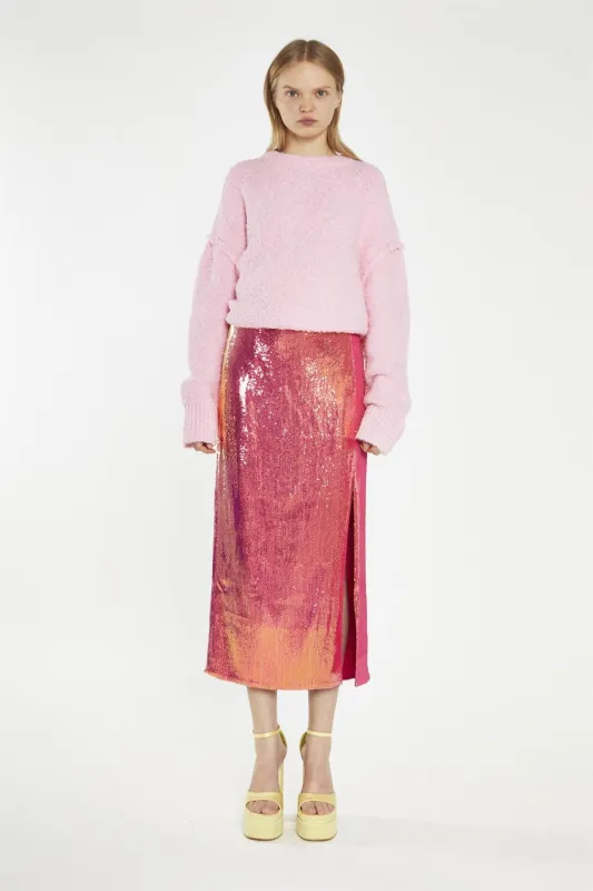 Pink-Gold Sequin Side-Split Midi-Skirt sold by Glamorous