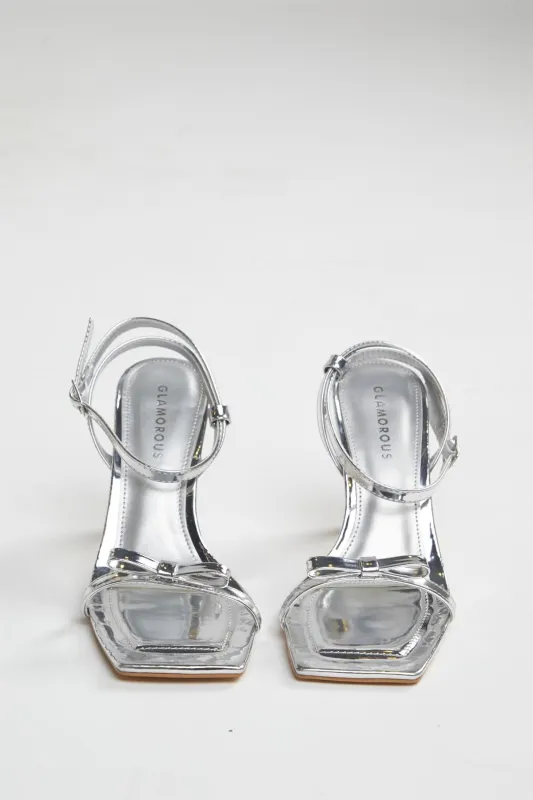 Silver Strappy Bow Barely There-Heels sold by Glamorous