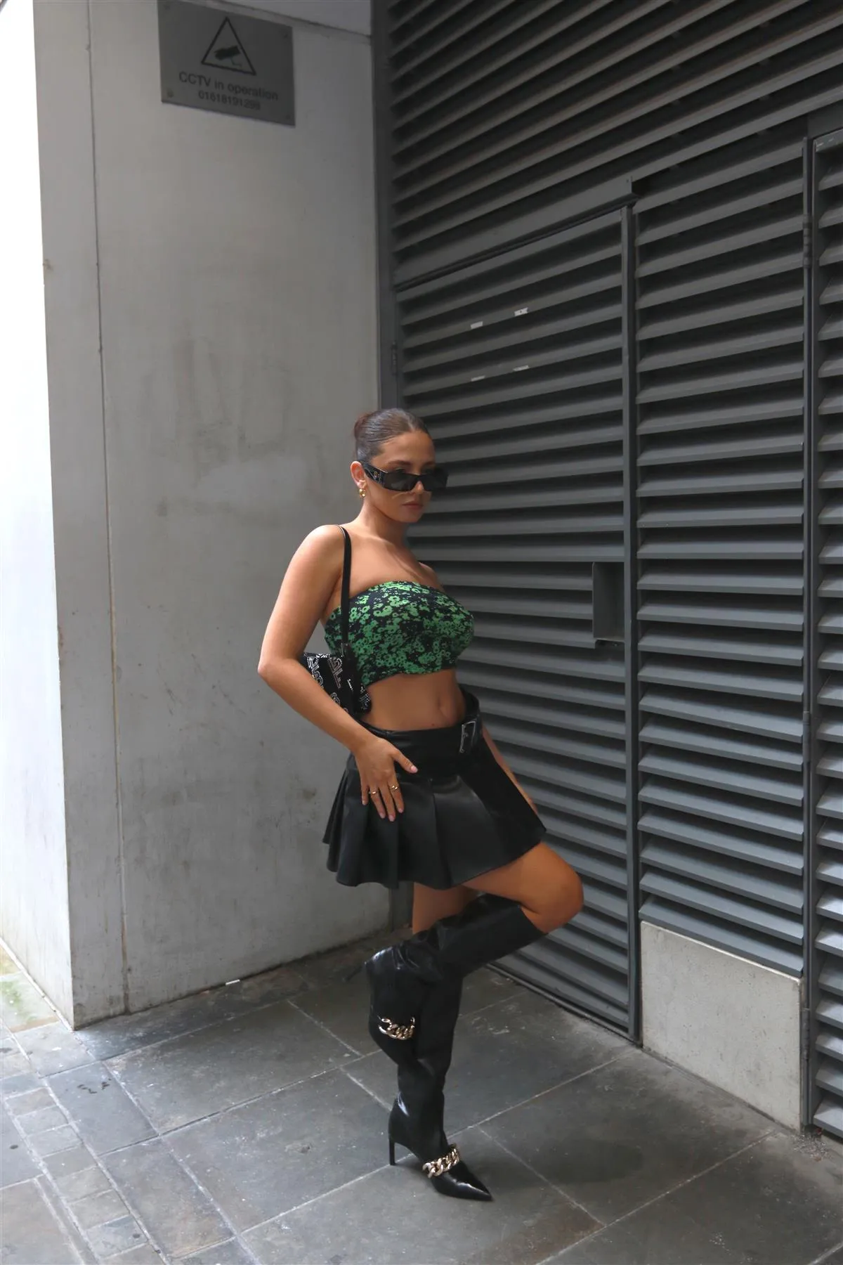 Black-PU Belted Pleated Mini-Skirt sold by Glamorous