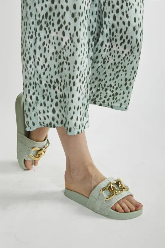 Mint Sliders with Gold Chain Strap made by Glamorous