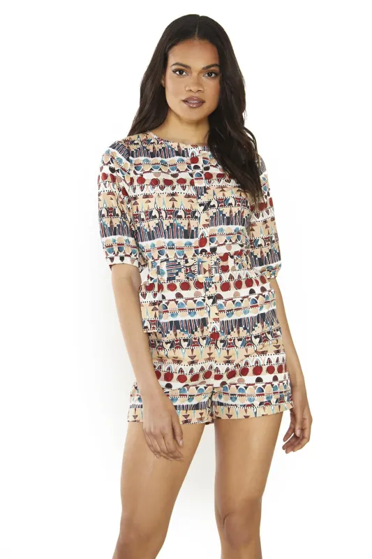 Brown Multi-Tribal Belted Playsuit sold by Glamorous