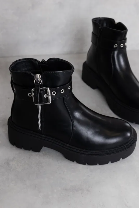 Black Chunky Buckle Chelsea Boots made by Glamorous