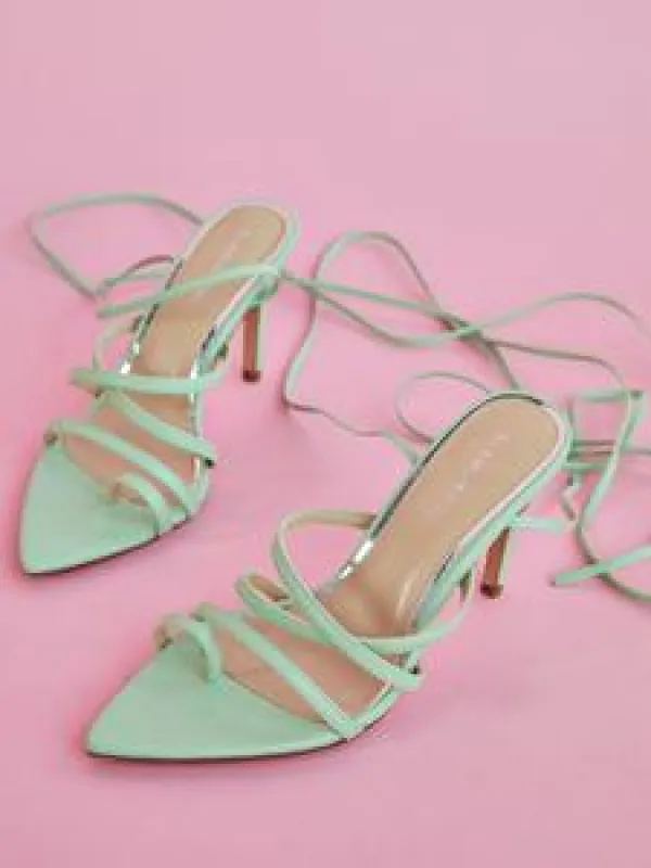 Sage Green Strappy Wrap-Tie Pointed Toe Heels sold by Glamorous