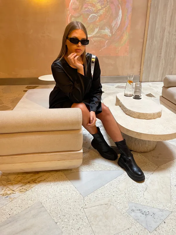 Glamorous Curve Black Satin Long Sleeve Mini Dress sold by Glamorous