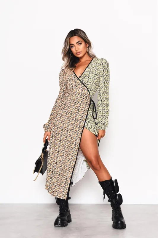 Multi Orange-Yellow Ditsy Wrap Midi-Dress sold by Glamorous