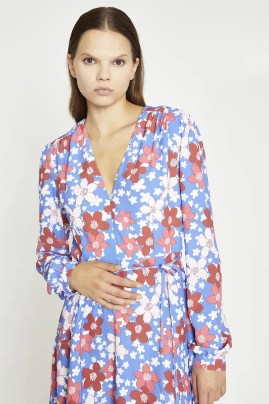 Blue-Red Flower V-Neck Mini-Dress made by Glamorous