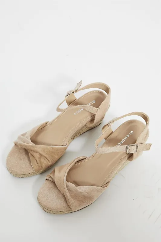 Nude Twist Front Wedge Sandals made by Glamorous