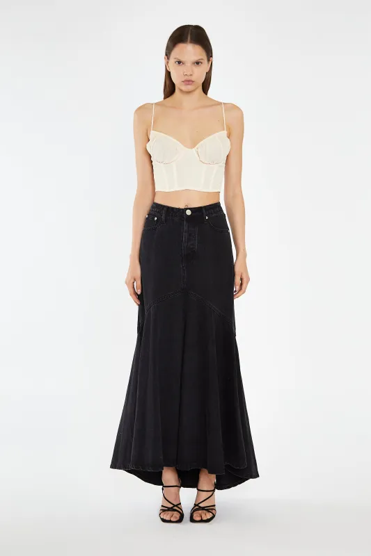 Washed Black Denim Fishtail Maxi-Skirt sold by Glamorous