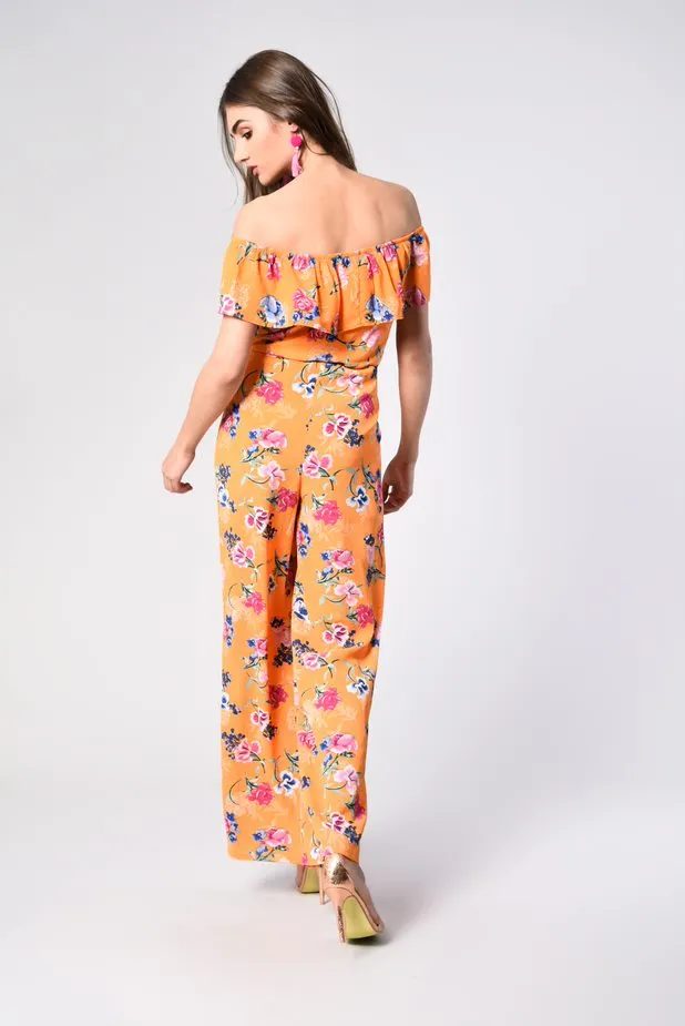 Glamorous Orange Tropical Print Bardot Jumpsuit sold by Glamorous product image thumbnail 2