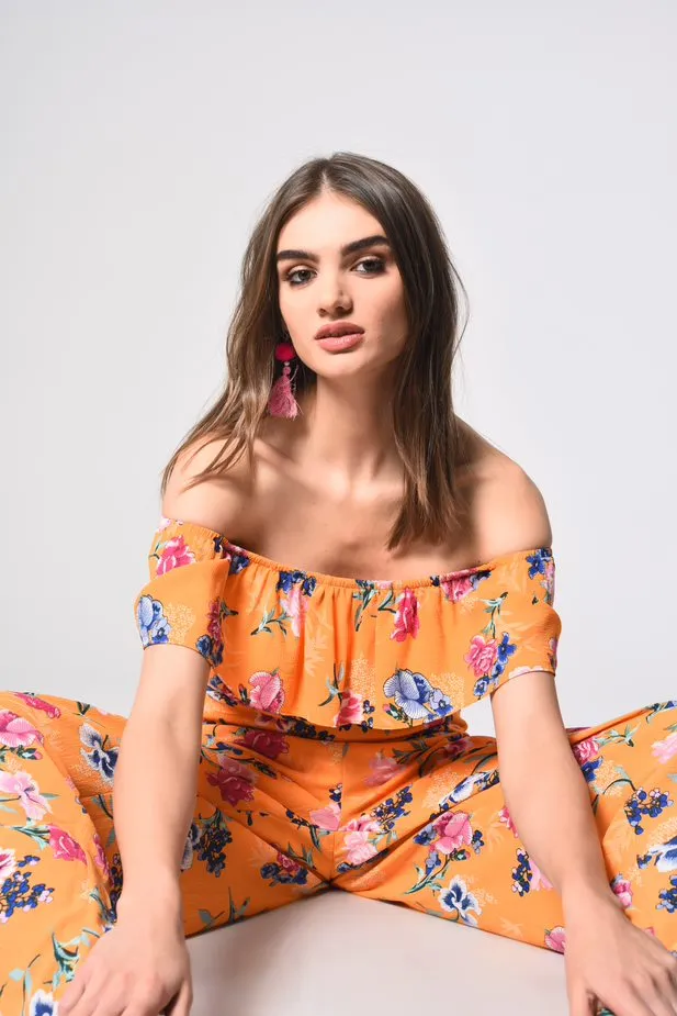 Glamorous Orange Tropical Print Bardot Jumpsuit sold by Glamorous product image thumbnail 3