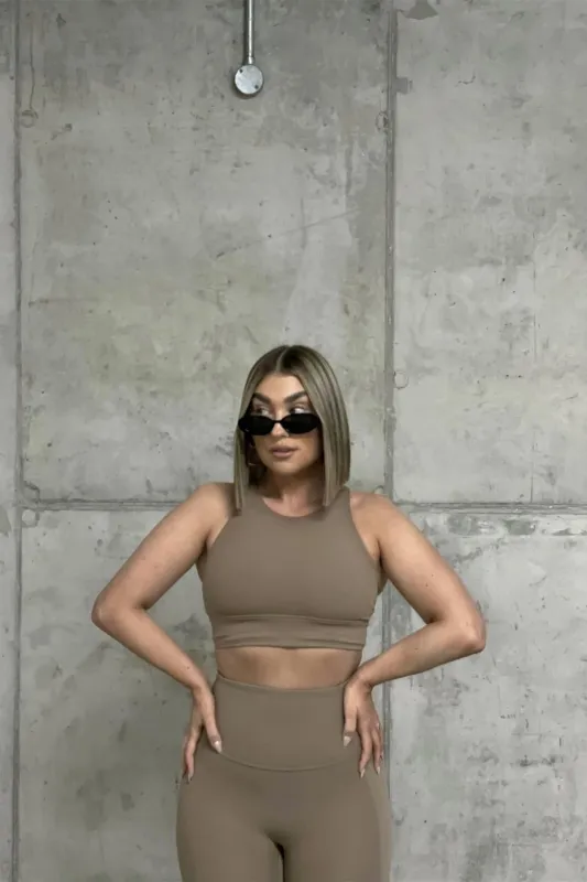 Signature Criss-Cross Back Crop Top - Cocoa sold by Glamorous