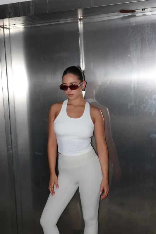 Everywear Ribbed Y-Back Vest Top - White Rib sold by Glamorous