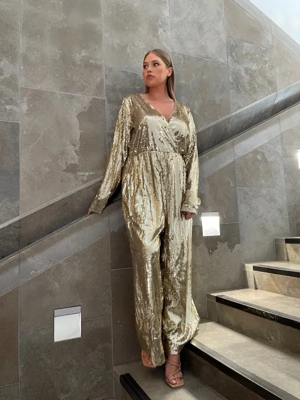 Glamorous Curve Gold Sequin Jumpsuit sold by Glamorous