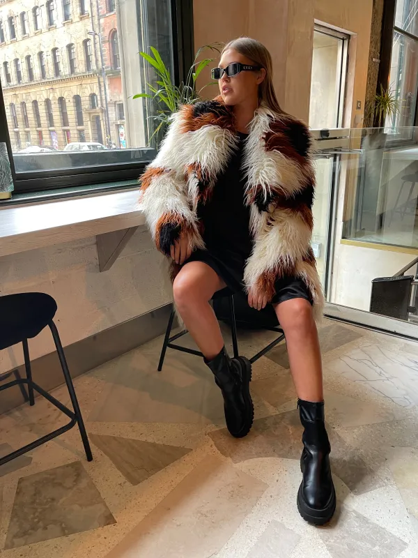 Glamorous Curve Cream Brown Spot Faux Fur Coat sold by Glamorous