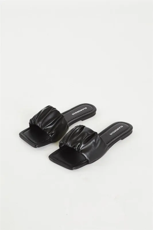 Glamorous Black Ruched Sliders made by Glamorous