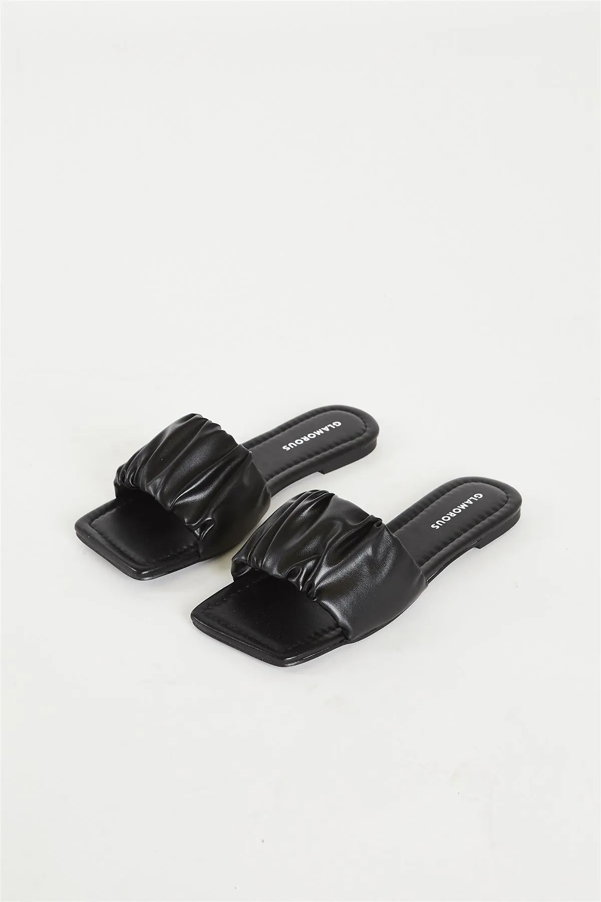Glamorous Black Ruched Sliders sold by Glamorous