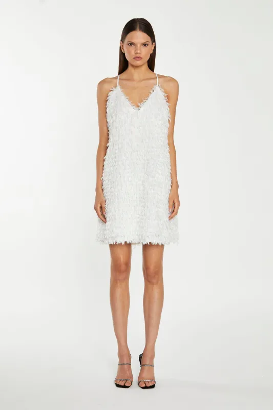 White Glitter Fringe Mini-Dress made by Glamorous