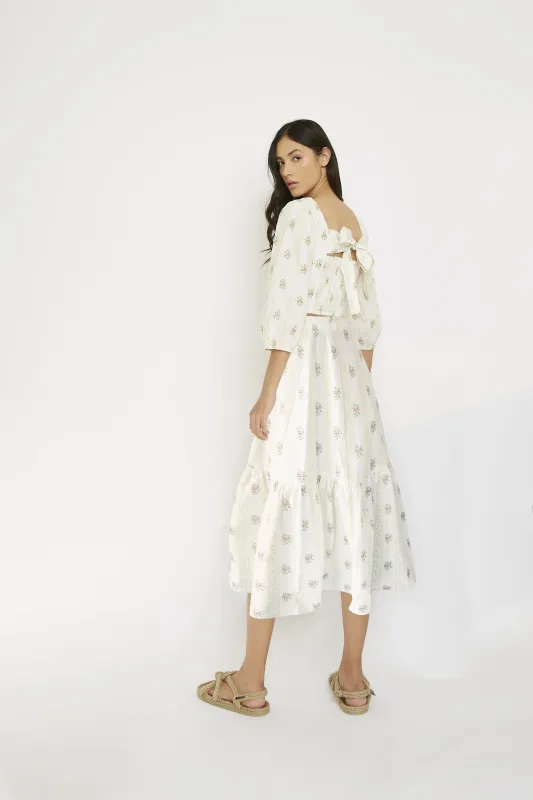 Glamorous Yellow Stripe Flower Ruffle Midi Skirt sold by Glamorous