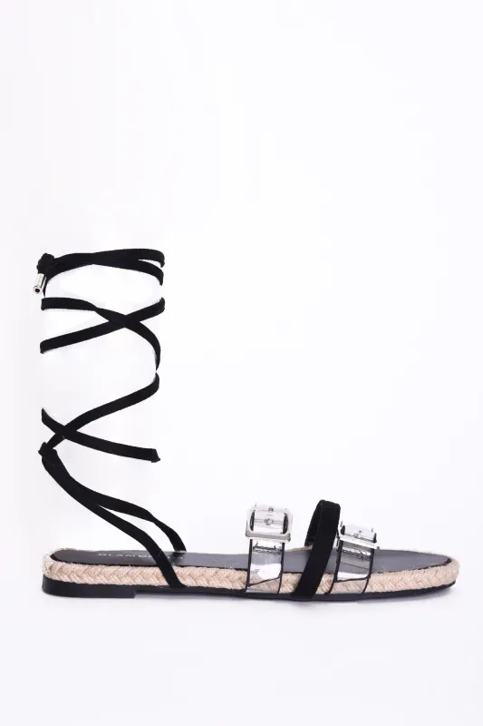 Glamorous Black Lace Up Clear Buckle Strap Sandals made by Glamorous