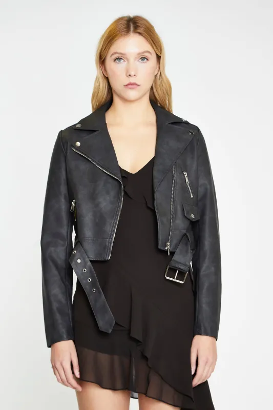 Black Antique Cropped Belted Jacket made by Glamorous