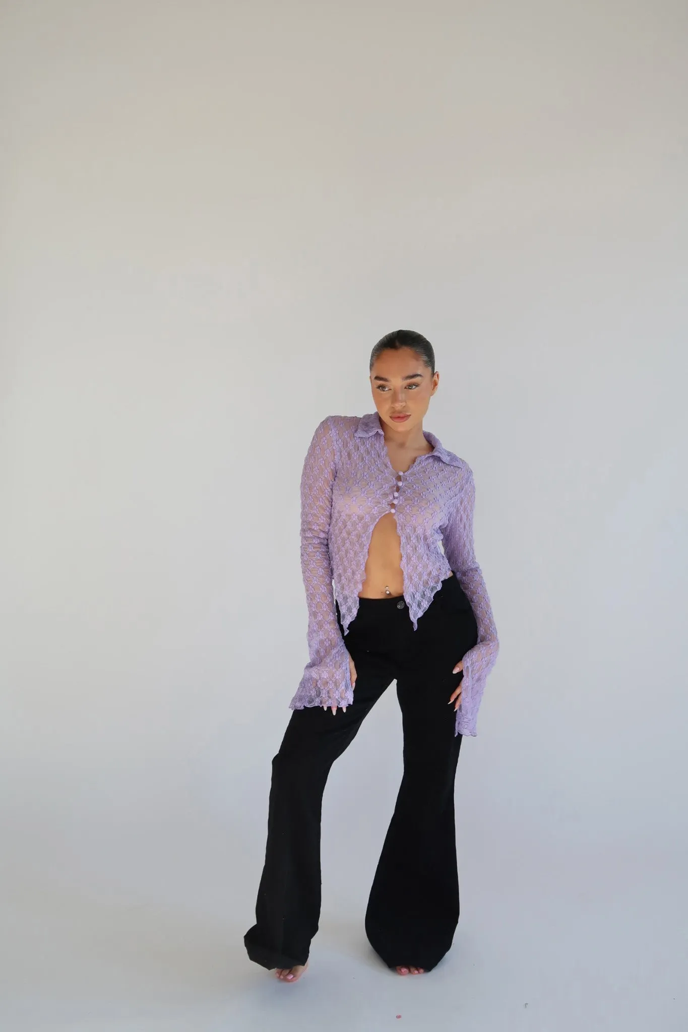 Lilac Lace Open Front Top sold by Glamorous