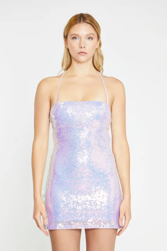 Pale-Lilac Iridescent Tie-Back Mini-Dress sold by Glamorous