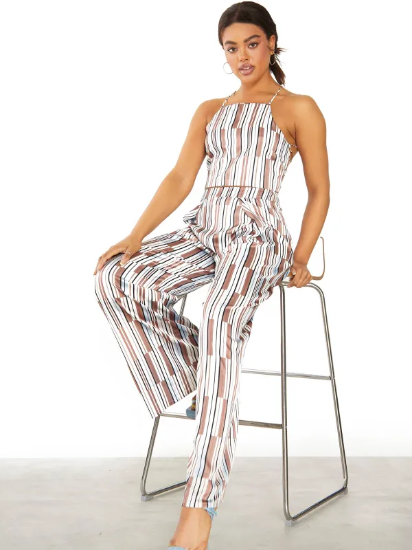 Glamorous Brown Blue Stripe High Waisted Trousers made by Glamorous