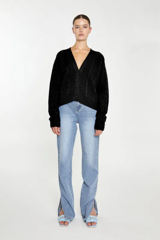 Black Button Down Cable Knit Cardigan sold by Glamorous