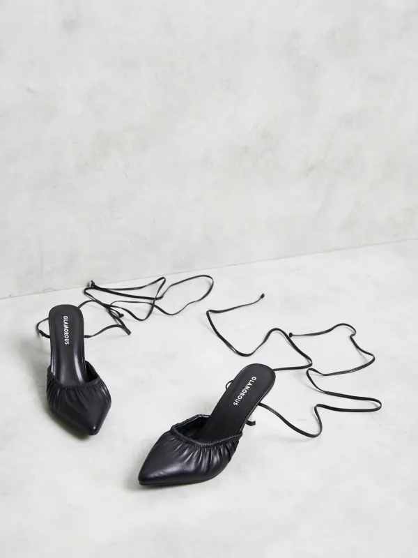 Glamorous Black Lace Up Faux Leather Kitten Heels sold by Glamorous