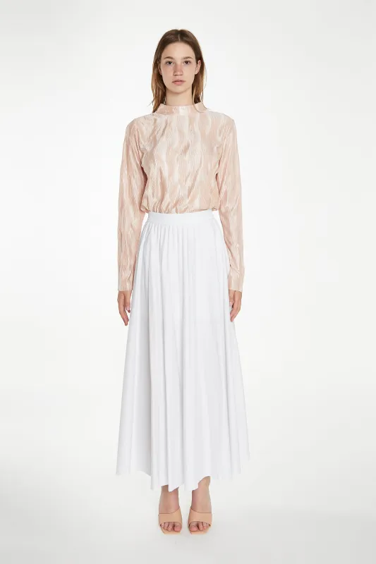 Nude Plisse Long-Sleeve High-Neck Top made by Glamorous