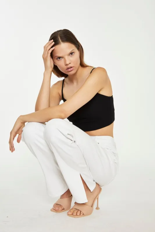 White High-Waisted Side Split Jeans sold by Glamorous