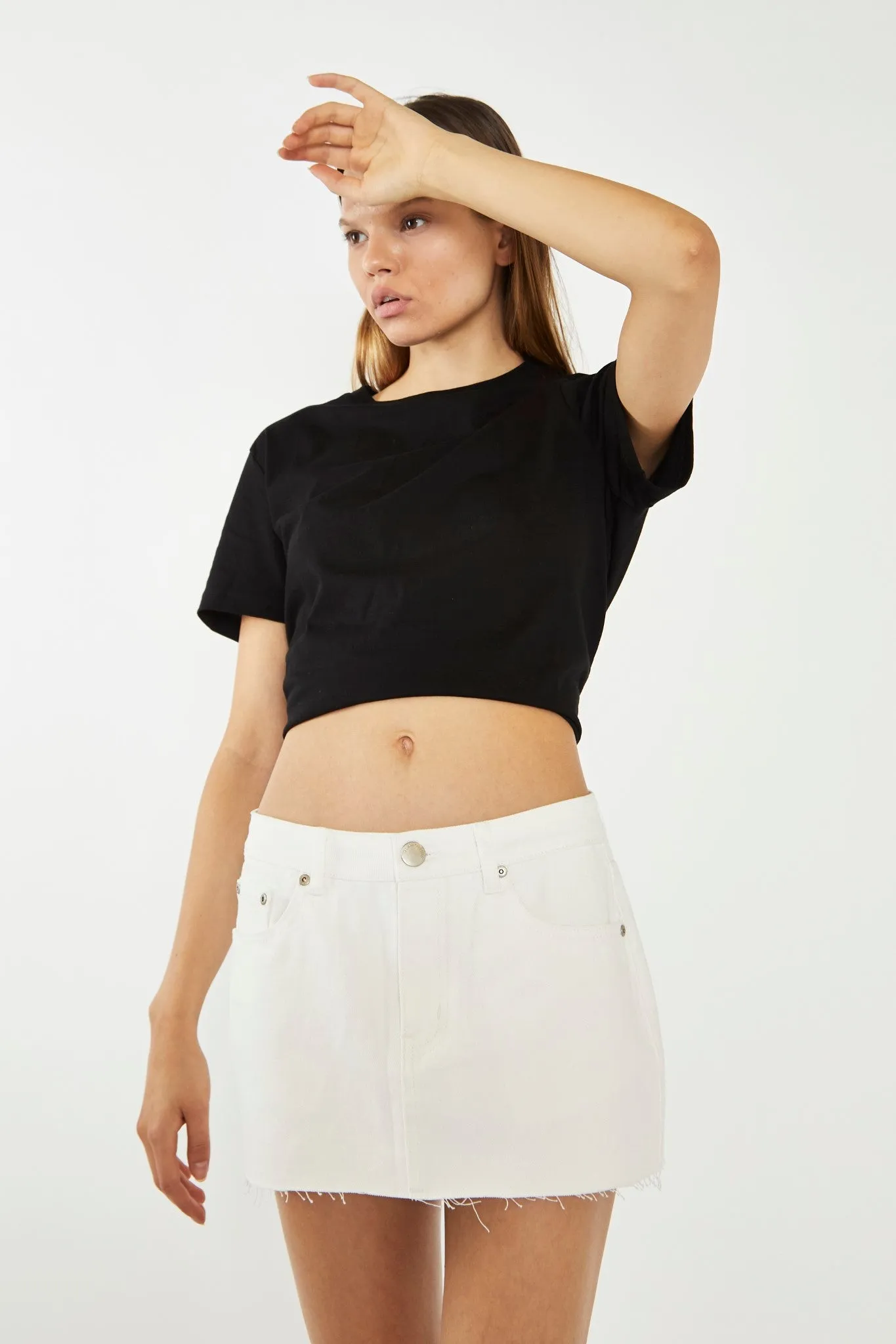 White Low-Waisted Denim Mini-Skirt sold by Glamorous