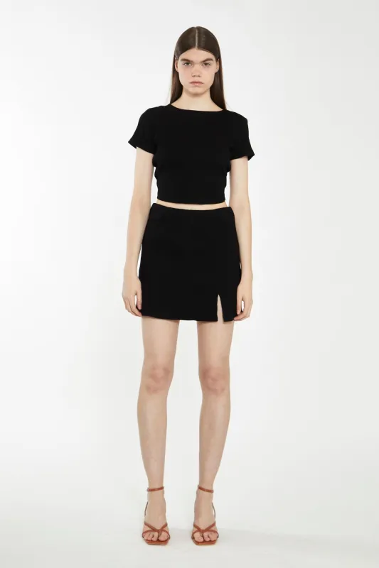 Black Rib Side Split Miniskirt sold by Glamorous