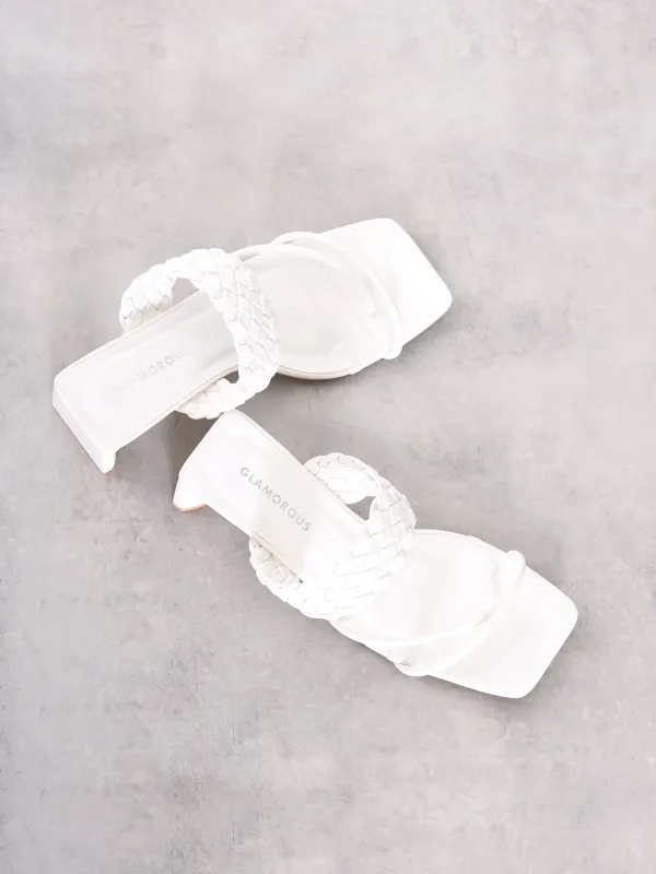 White Woven Heeled Mule Sandal sold by Glamorous