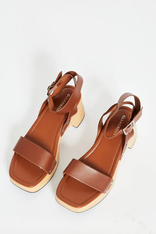 Glamorous Tan Open Toe Block Heel Sandals sold by Glamorous