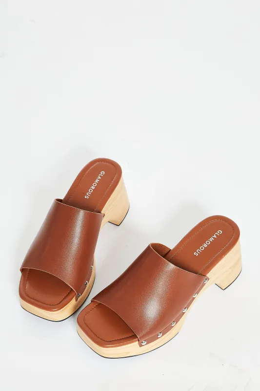 Glamorous Tan Open Toe Mule Clog Sandals made by Glamorous