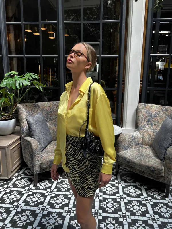 Glamorous Yellow Sketch Stripe Bias Cut Mini Skirt sold by Glamorous