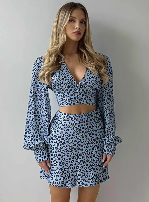 Glamorous Blue Leopard Print Mini Skirt made by Glamorous