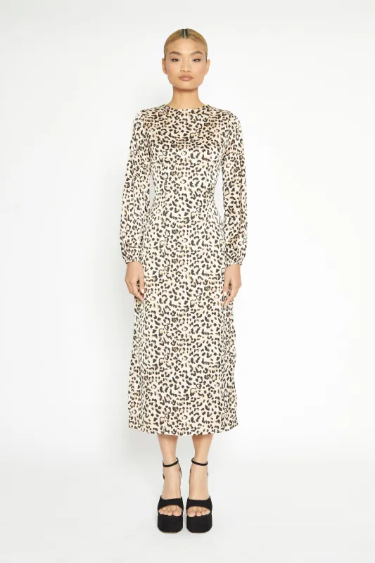 Glamorous Natural White Leopard print Long Sleeve Midi Dress sold by Glamorous