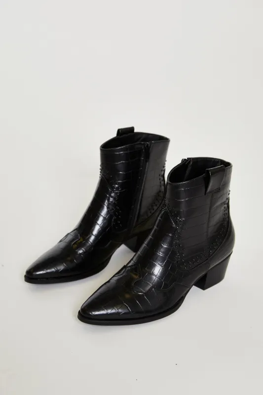 Glamorous Black Croc Western Block Heel Ankle Boots sold by Glamorous