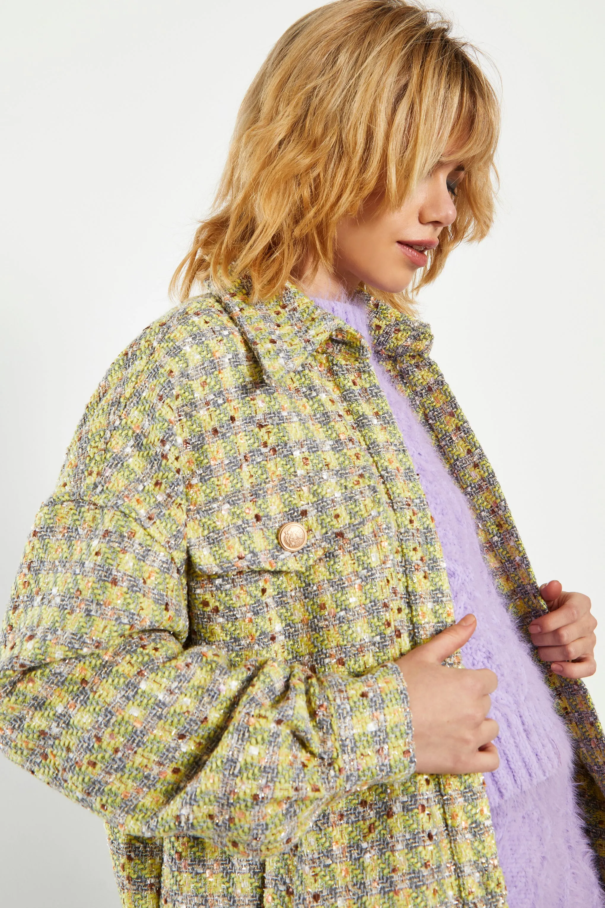 Glamorous Yellow Grey Check Tweed Oversized Shacket sold by Glamorous product image thumbnail 3
