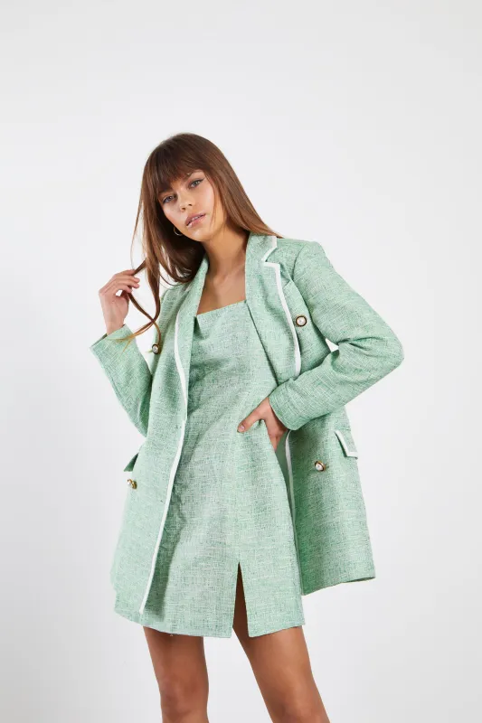 Glamorous Green Tweed White Oversized Blazer with Contrast Trim made by Glamorous