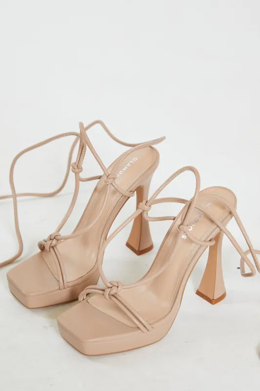 Glamorous Nude Lace Up Flared Heels sold by Glamorous
